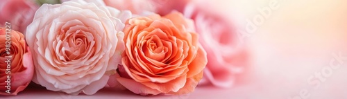 Roses in full bloom, delicate petals, soft gradient hues, watercolor style