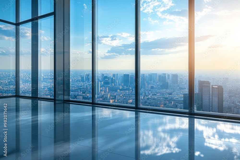 Fototapeta premium Stunning City Skyline View From a Modern High-Rise Building During Sunset