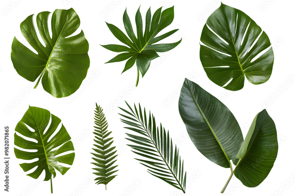 Fototapeta premium Tropical leaves drawing collection isolated on transparent background