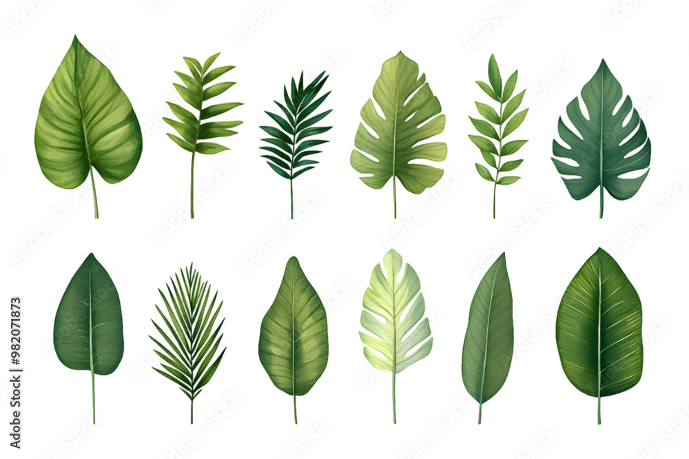 Tropical leaves drawing collection isolated on transparent background Tropical leaves drawing collection isolated on transparent background
