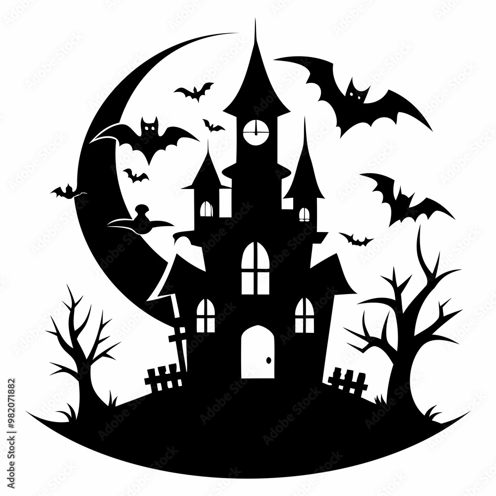 Fototapeta premium Halloween Design Elements Set Silhouette vector illustration isolated on a white background