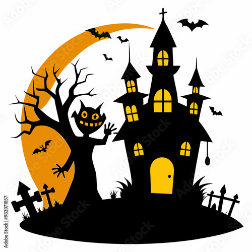 Halloween Design Elements Set Silhouette vector illustration isolated on a white background