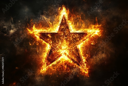 A Fiery Star Symbol Glowing Vividly Against a Dark Background in a Dramatic Display of Color and Light
