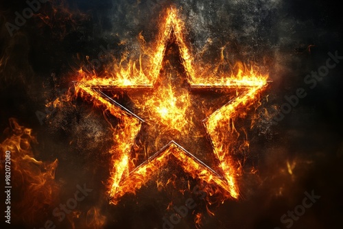 A Fiery Star Symbol Illuminated Against a Dark, Smoky Background Showcasing Vibrant Flames and Glowing Edges