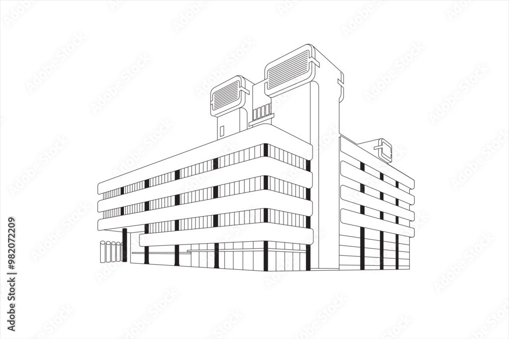 Illustration of the Dortmund Center for Medicine and Health building. Located in Dortmund, Germany. Black thin line illustration. Illustration of the Dortmund Center for Medicine and Health building. Located in Dortmund, Germany. Black thin line illustration.