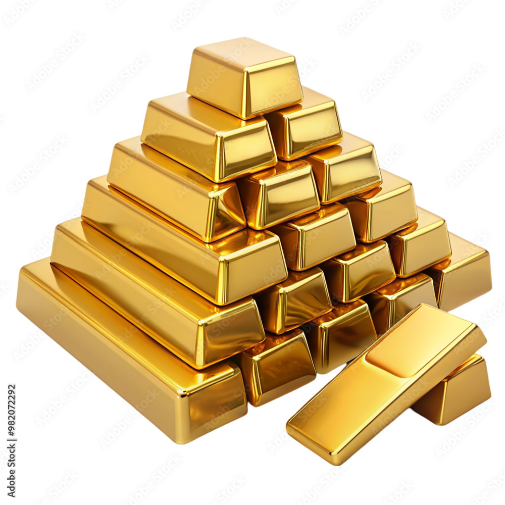 Set of gold bars piles of gold lingots isolated on transparent background. Set of gold bars piles of gold lingots isolated on transparent background.