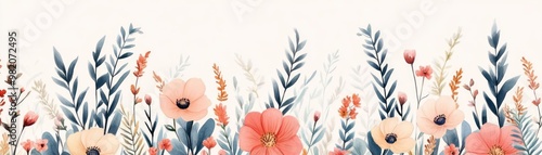 Wildflowers in bloom, vibrant petals, delicate details, watercolor style