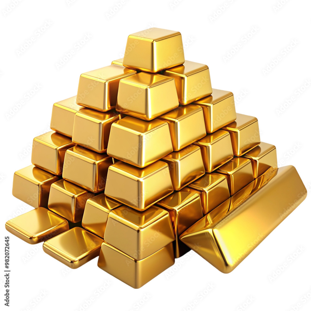 Set of gold bars piles of gold lingots isolated on transparent background. Set of gold bars piles of gold lingots isolated on transparent background.