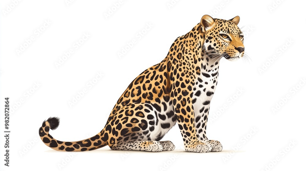 Vector illustration of a sitting leopard with elegant curves and detailed fur spots, showcased on a simple white background Vector illustration of a sitting leopard with elegant curves and detailed fur spots, showcased on a simple white background