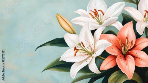 Close-up lilies, expressive art, intricate blooming flowers, watercolor style
