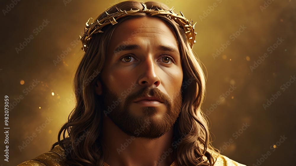 The Glorious image of Jesus Christ in golden color theme, luxurious decorations of Jesus Christ imagery rising with faith to join the heavenly realm, good for multimedia content The Glorious image of Jesus Christ in golden color theme, luxurious decorations of Jesus Christ imagery rising with faith to join the heavenly realm, good for multimedia content