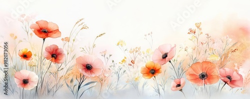 Close-up wildflowers, soft pastel palette, pure and fresh, watercolor style