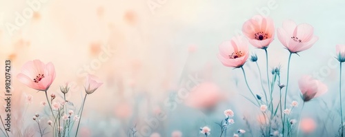 Wildflower meadow, soft pastel hues, pure and delicate blooms, watercolor style