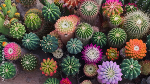 top view closeup Cactus. Fashion pattern. Art Gallery Minimal. Creative cactus, background