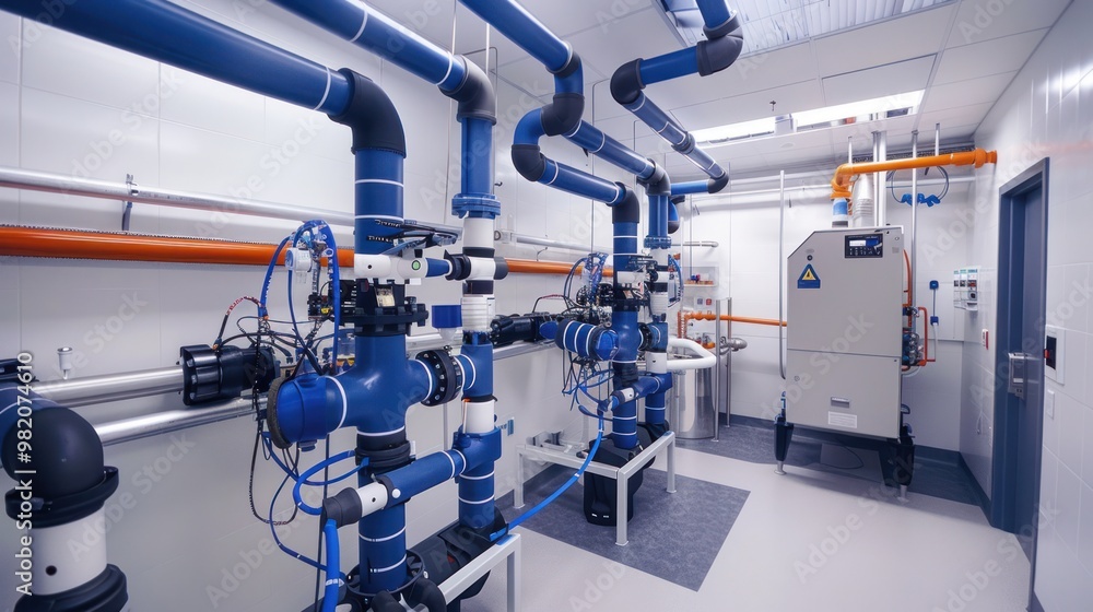 Obraz premium Industrial Piping System in a Modern Facility
