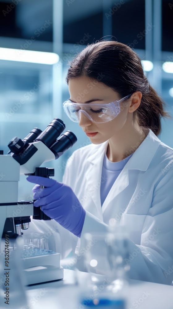 A focused scientist examines samples through a microscope in a modern laboratory, showcasing precision and dedication to research. A focused scientist examines samples through a microscope in a modern laboratory, showcasing precision and dedication to research.