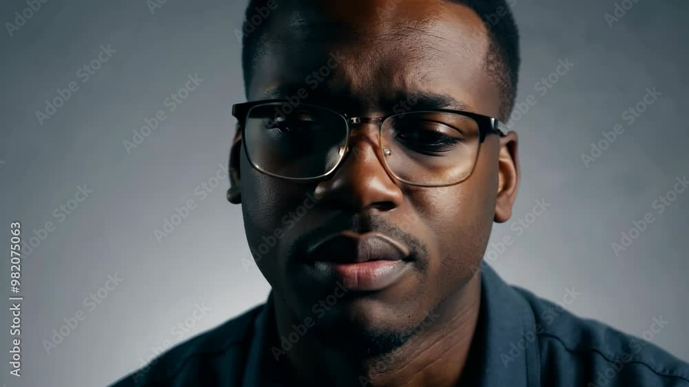 Pensive man with glasses in introspective close-up portrait Pensive man with glasses in introspective close-up portrait