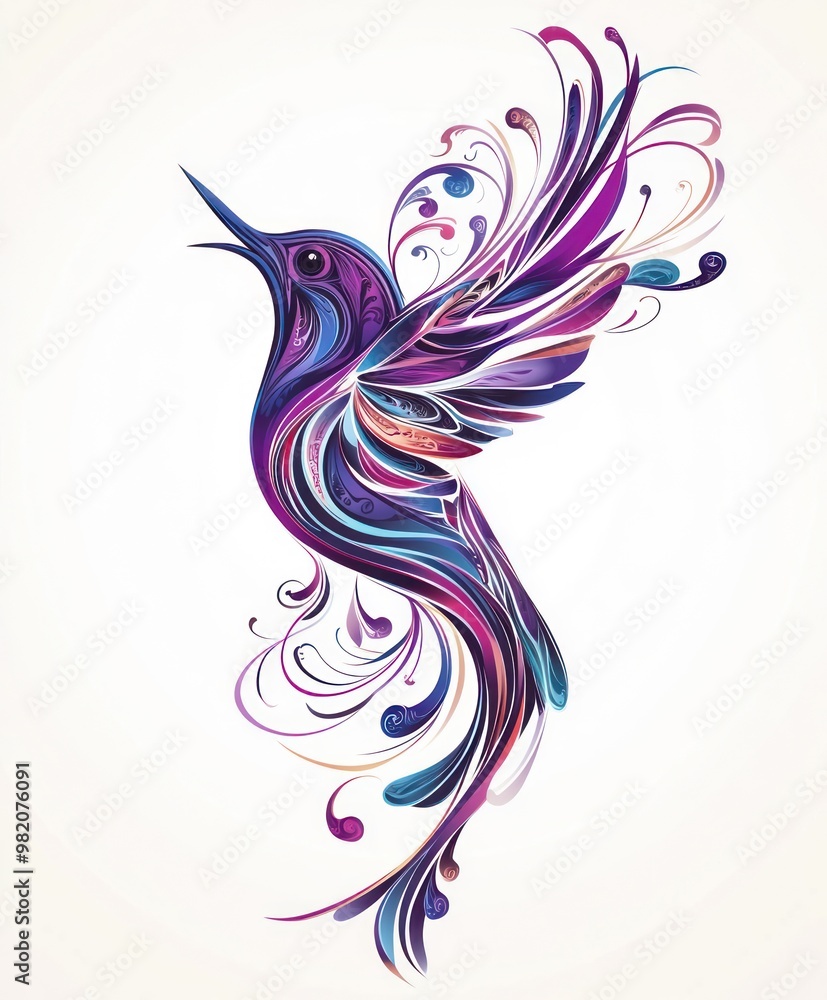 A colorful abstract illustration of a hummingbird in vibrant swirls and patterns. A colorful abstract illustration of a hummingbird in vibrant swirls and patterns.