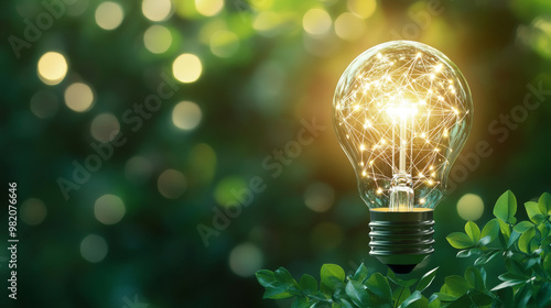 Net zero concept featuring a net zero icon inside a light bulb set against a green bokeh background. Highlighting the impact of carbon emissions on global warming and emphasizing ESG principles.