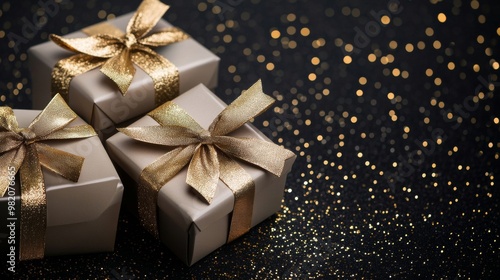 Golden Ribbons and Glitter on Black Friday Gift Boxes