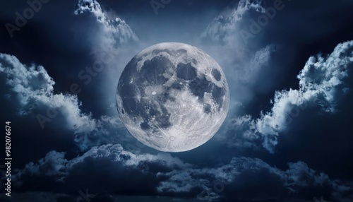 Full Moon Shining on Cloudy Night Sky Halloween and Mystic Vibes