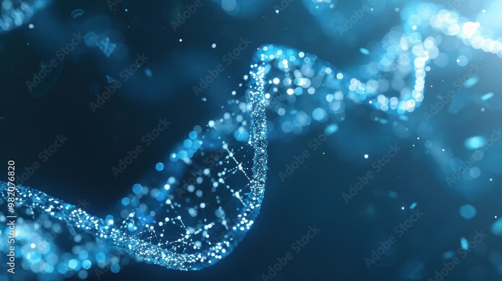 Futuristic DNA Helix in Abstract Design, captivating blue tones symbolize biotechnology, highlighting advancements in genetics, biology, health, and human science. Futuristic DNA Helix in Abstract Design, captivating blue tones symbolize biotechnology, highlighting advancements in genetics, biology, health, and human science.