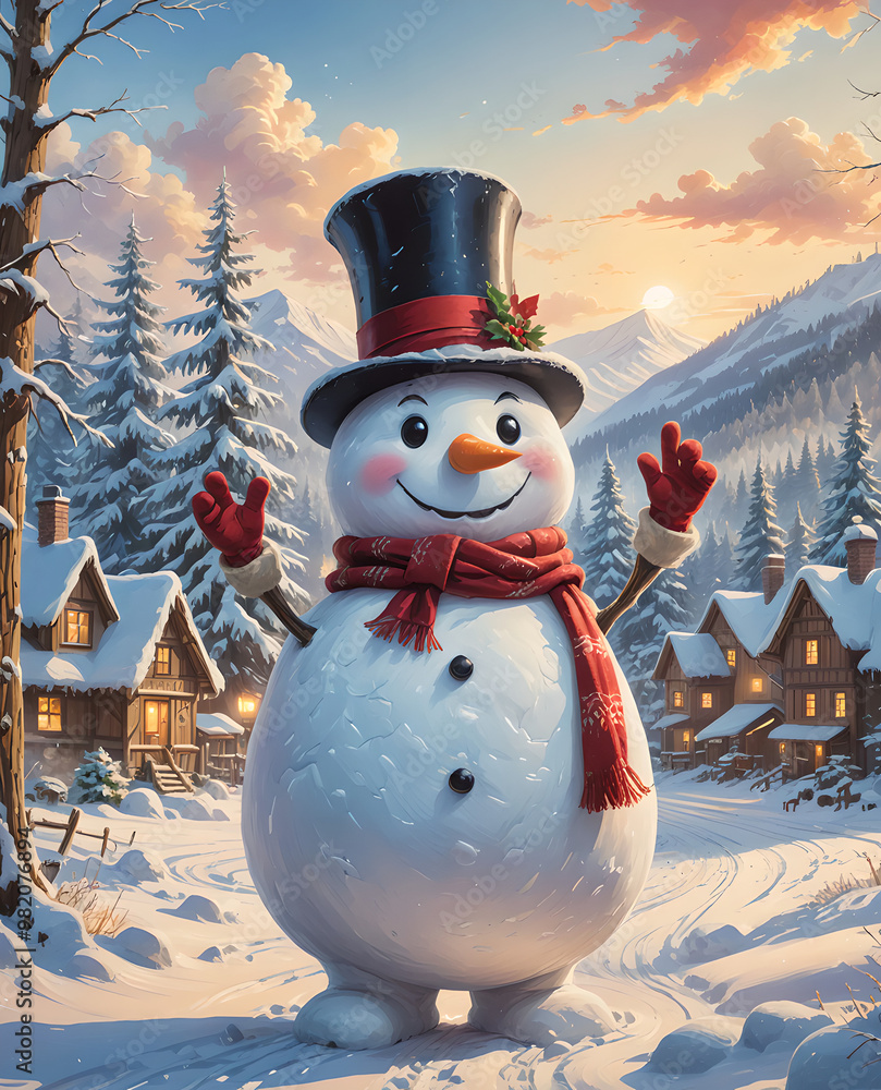 Fototapeta premium Merry Christmas Snowman