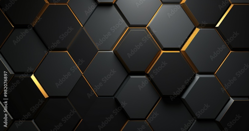 hexagon pattern and shadows, with dark grey color, with golden line hexagon pattern and shadows, with dark grey color, with golden line
