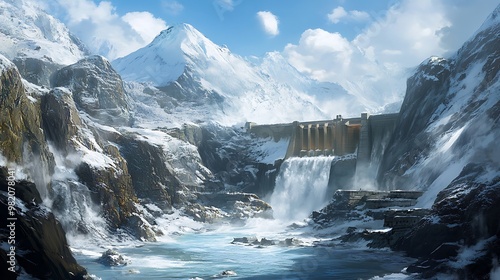 A Dam in a Snow-Covered Mountain Valley