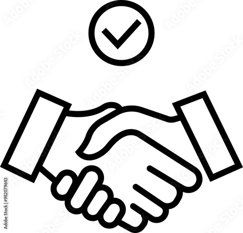 Business Handshake - Pixel Perfect Single Line Icon, vector of Partnership graphic design elements, Editable Stroke, Collaborate Agreement, isolated o transparent background, used for mobile app.