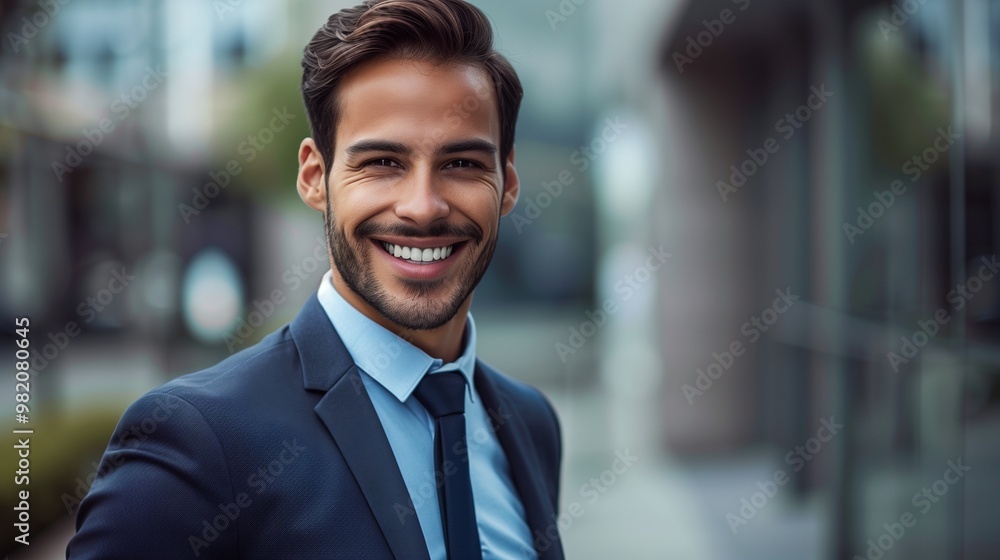 Professional Businessman Smiling in Urban Setting, Business Success Concept, Confidence in the Workplace Professional Businessman Smiling in Urban Setting, Business Success Concept, Confidence in the Workplace