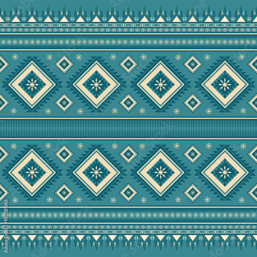 Green and white Tribal vintage abstract geometric seamless Ethnic pattern