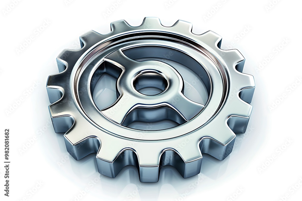 metallic gear icon with intricate set on a spotless white background metallic gear icon with intricate set on a spotless white background