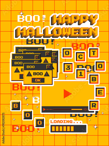 Wallpaper Mural Halloween poster in trendy y2k style with Happy Halloween inscription. Pop-up windows with word Boo. Vector template of banner, post, cover Torontodigital.ca