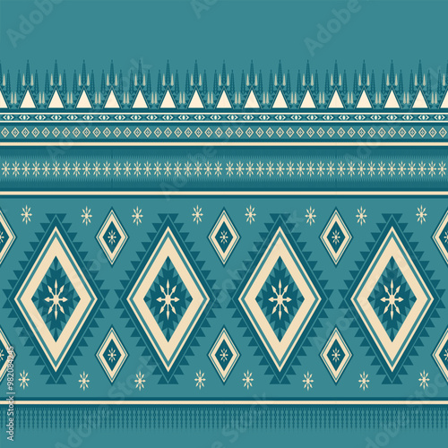 Green and white Tribal vintage abstract geometric seamless Ethnic pattern