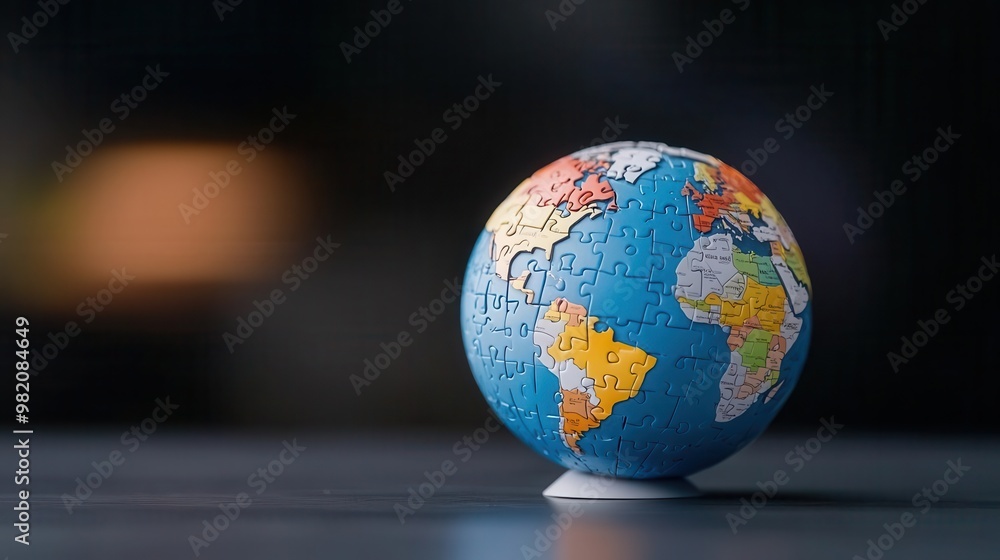Fototapeta premium A vibrant globe puzzle showcasing the continents, symbolizing learning, geography, and global awareness.