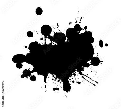 Splatter Paint Texture . Black Spray Blot of Ink. Place illustration Over any Object to Create Grungy Effect . hand drawn. Not AI, Vector