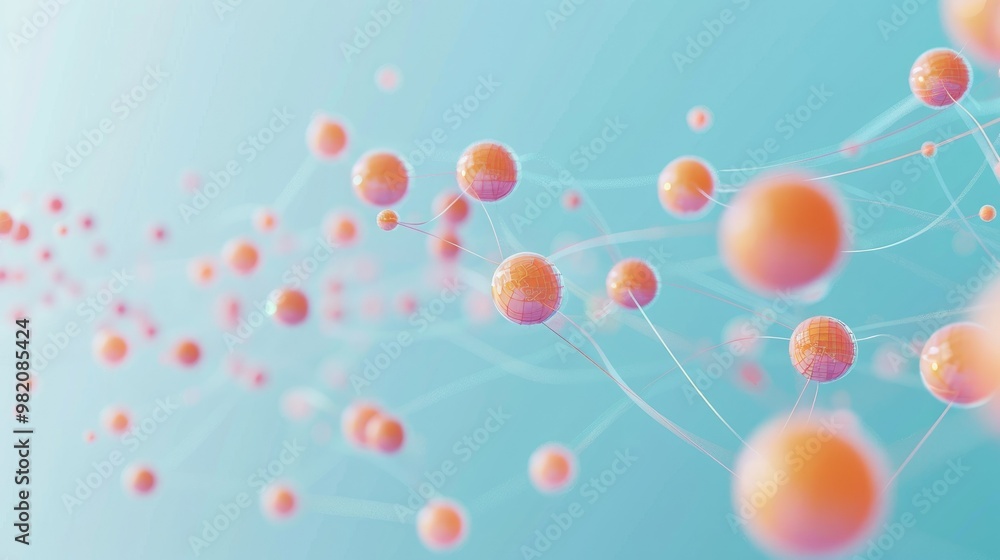 network connections on a light blue background with pink and orange spheres, interconnected nodes in an abstract technology concept, a digital grid pattern, gradient on a white background network connections on a light blue background with pink and orange spheres, interconnected nodes in an abstract technology concept, a digital grid pattern, gradient on a white background