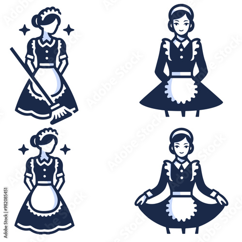 Some icon or Logo Cute and gorgeous maid Simple Vector