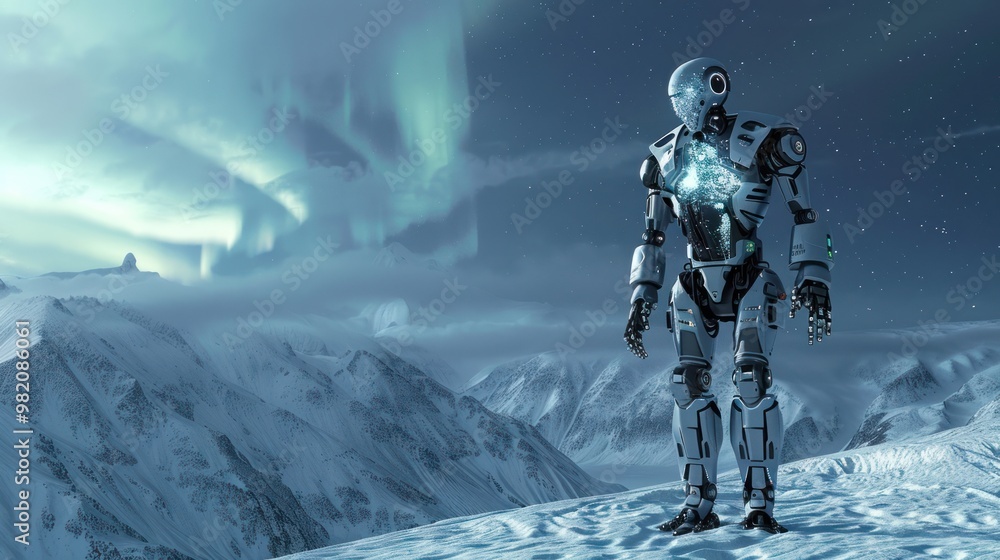 Fototapeta premium Robot in a Snowy Landscape
