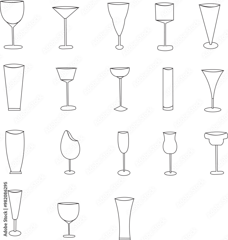 various shapes of glasses on the bar illustration various shapes of glasses on the bar illustration