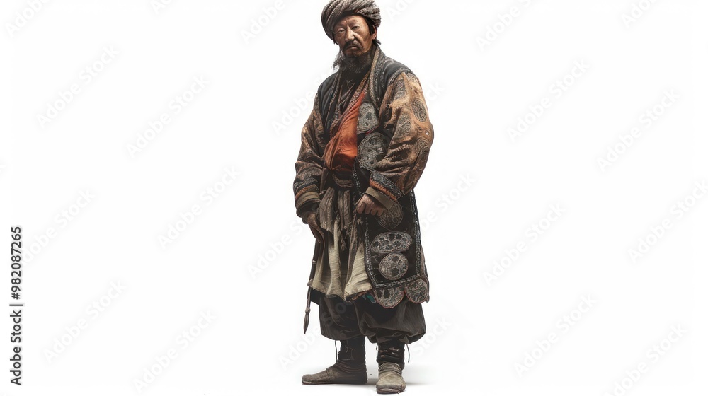 A Portrait of a Man in Traditional Mongolian Clothing A Portrait of a Man in Traditional Mongolian Clothing