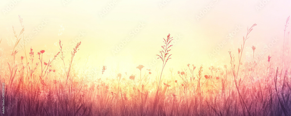 A field of grass with a bright orange sky in the background. The grass is tall and the sky is filled with clouds A field of grass with a bright orange sky in the background. The grass is tall and the sky is filled with clouds