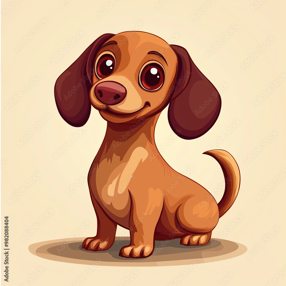 Cute cartoon illustration of a happy dachshund puppy.