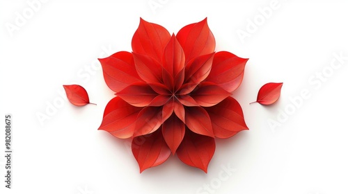 32-pointed red medallion for promotion, vector illustration, minimalist, simple, white bacground