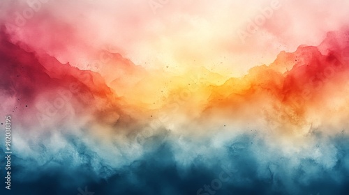 Abstract Watercolor Landscape with Red, Orange, and Blue Tones