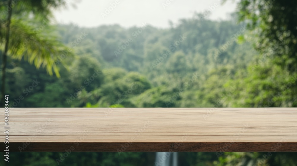 A serene wooden table overlooking a lush green landscape, perfect for nature-themed projects and designs. A serene wooden table overlooking a lush green landscape, perfect for nature-themed projects and designs.