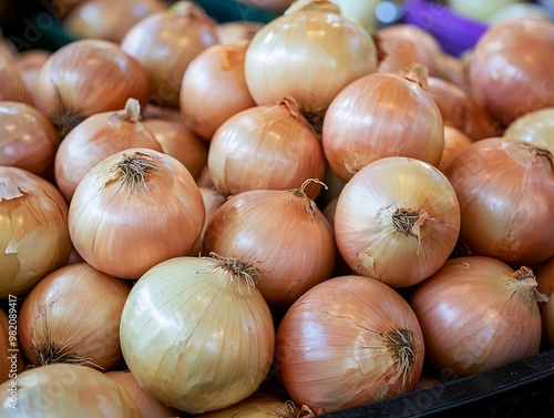 Fresh Onions on Display, Close-up View - ai