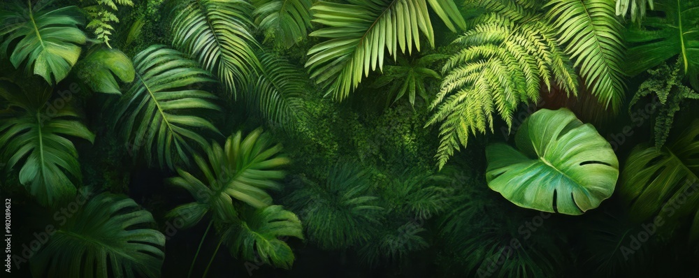 Lush green tropical leaves create a serene and vibrant backdrop, perfect for nature and relaxation themes in design projects. Lush green tropical leaves create a serene and vibrant backdrop, perfect for nature and relaxation themes in design projects.