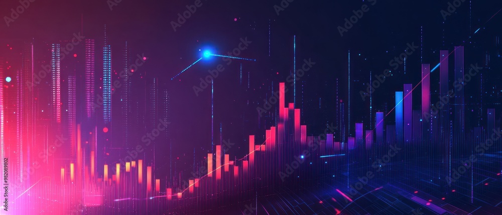 Abstract digital visualization with vibrant colors representing data trends and analytics.